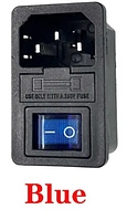 Модуль разъема питания 220V 10 А. С выключателем (синяя кнопка) и предохранителем.