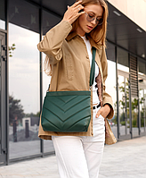 Модная женская зеленая кроссбоди-сумка городская классическая качественная из искусственной кожи 27х25х5 см BG