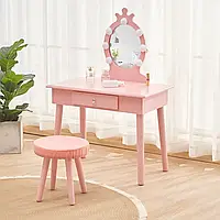 Туалетний столик Bonro B-084 з підсвічуванням для макіяжу рожевий + 7 ламп + стілець у подарунок для дому