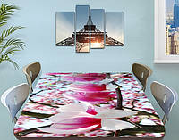 Наклейка на стол Розовые Магнолии, виниловая самоклеющаяся пленка для декора мебели цветы, розовый 60 х 100 см