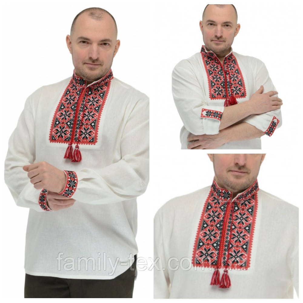 Чоловіча стильна вишиванка, льон, колір білий, розмір 58