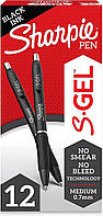 Набор гелевых ручек 12 шт автоматических Sharpie S-Gel, Medium Point, Black Gel Ink Черный 0.7 мм ( 2096159)