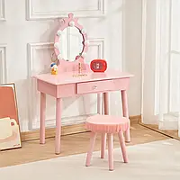 Туалетный столик Bonro B-084 с подсветкой для макияжа розовый + 7 ламп + стул в подарок для дома для девочки