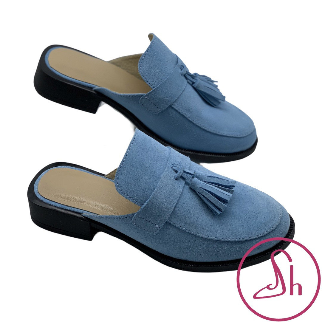 Мюлі жіночі шкіряні на підборах 2 см блакитного кольору “Style Shoes”