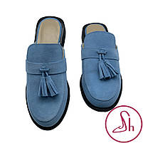 Мюлі жіночі шкіряні на підборах 2 см блакитного кольору “Style Shoes”, фото 5