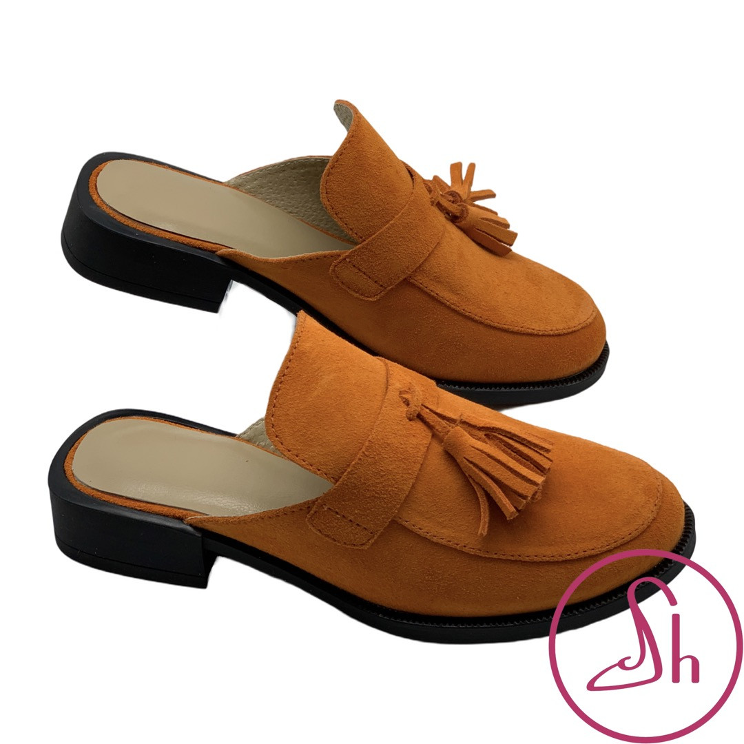 Мюлі жіночі шкіряні на підборах 2 см помаранчевого кольору “Style Shoes”
