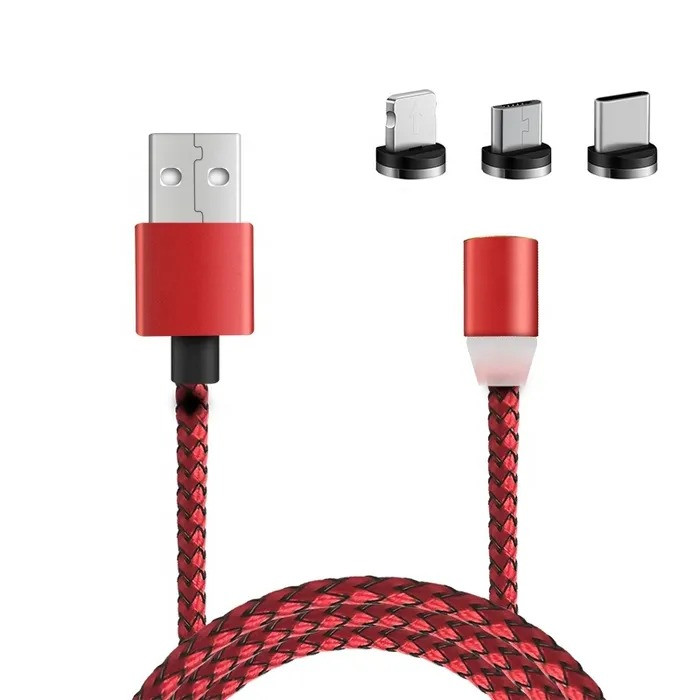 Магнітний кабель для заряджання телефону 3в1 "X-Cable" Червоний, шнур для айфона/Type-C/microUSB провід