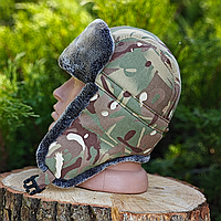 Мужская шапка ушанка из искусственного меха камуфляж мультикам 55-56