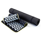 Набір для йоги 3в1 Килимок для йоги + Масажний килимок Аплікатор Кузнєцова + валик OSPORT Set 31 (n-0062) Чорно-небесний, фото 2