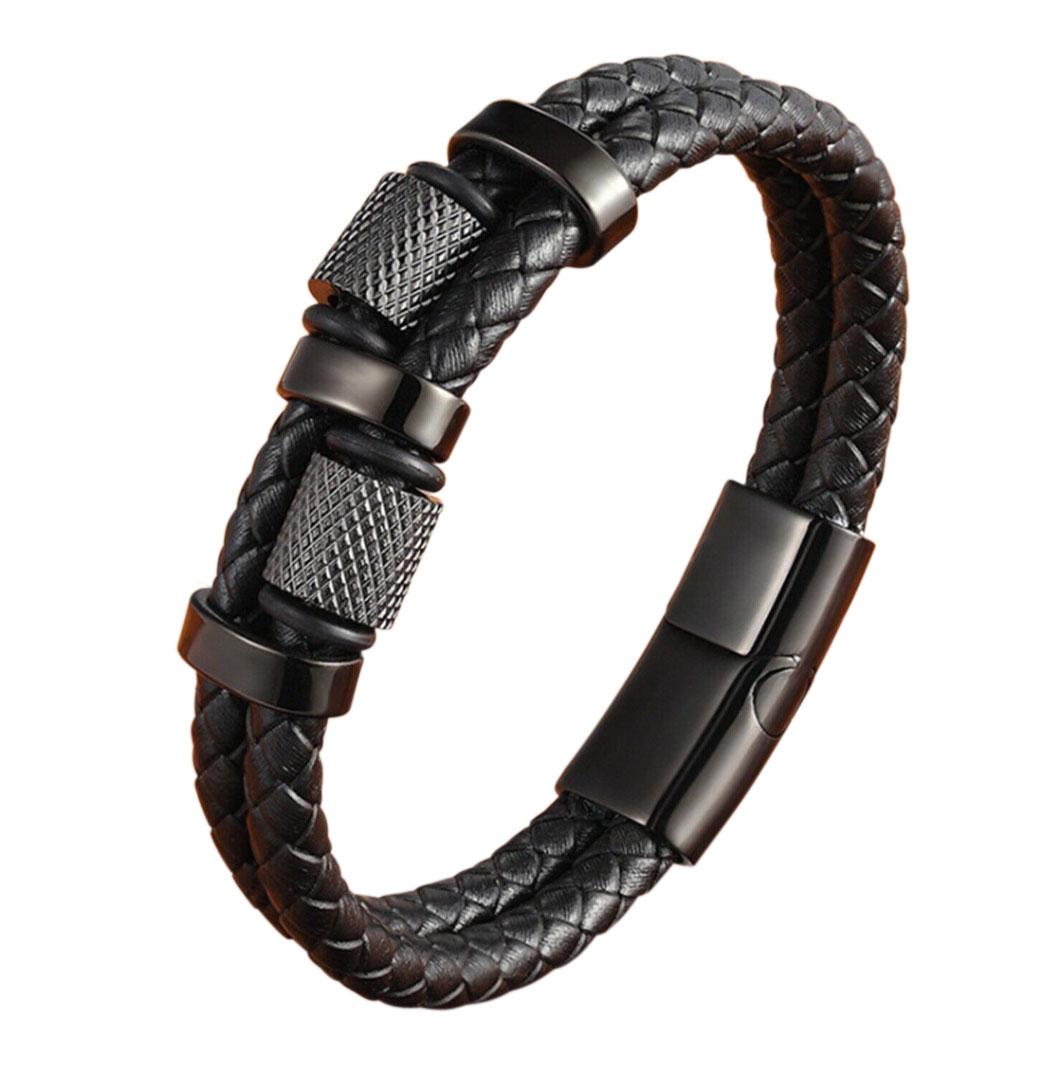 Чоловічий шкіряний браслет Primo Dual Coral 210 з магнітною застібкою - Black, фото 1