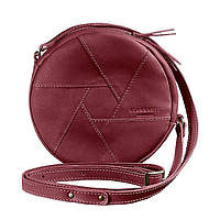 Кожаная сумка женская на плечо Бон-Бон круглая бордовая стильная маленькая сумочка кожаная кросс боди