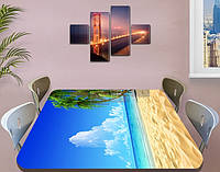 Виниловая наклейка на стол Голубая вода Пляж с пальмами Небо пленка декоративная море, голубой 60 х 100 см