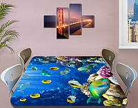Вінілова наклейка на стіл Рифові Риби Корали декоративна плівка з ламінацією акваріум, синій 60 х 100 см
