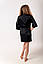 Жіночий халат шовковий короткий у чорному кольорі з поясом, фото 3
