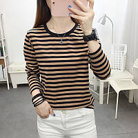 Жіночий лонгслів у смужку з бавовни стрейчева футболка з довгим рукавом