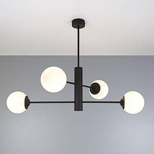 Люстра чорна металева з білими плафонами на 4 лампи Е14 80х55 см, фото 1