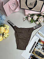 Бразилианы бикини женские трусики Victoria Secret Brazilian SHINE VERY SEXY Стразы Виктория Сикрет коричневые