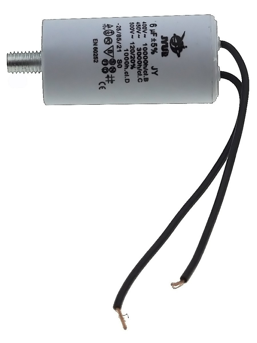 Конденсатор JYUL CBB-60L 6мкф - 450 VAC болт + дроту(30*59 mm)