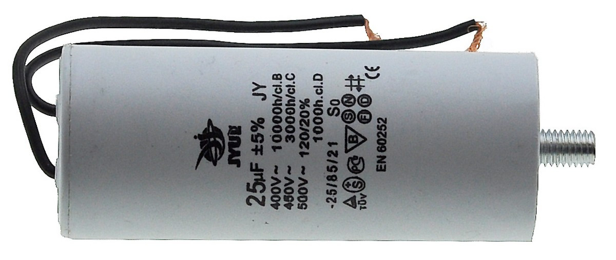 Конденсатор JYUL CBB-60L 25мкф - 450 VAC болт + дроту(40*98 mm)