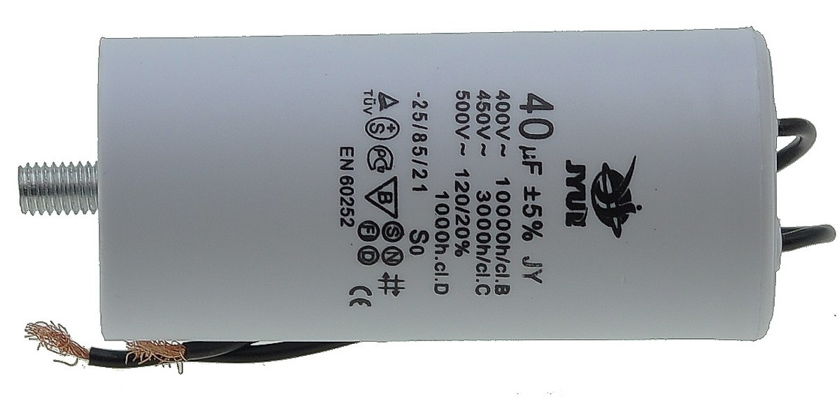 Конденсатор JYUL CBB-60L 40мкф - 450 VAC болт + дроту(45*93 mm)