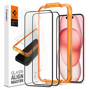Захисне скло Spigen для iPhone 15 Plus - ALIGNmaster (2 шт), Black (AGL06886)