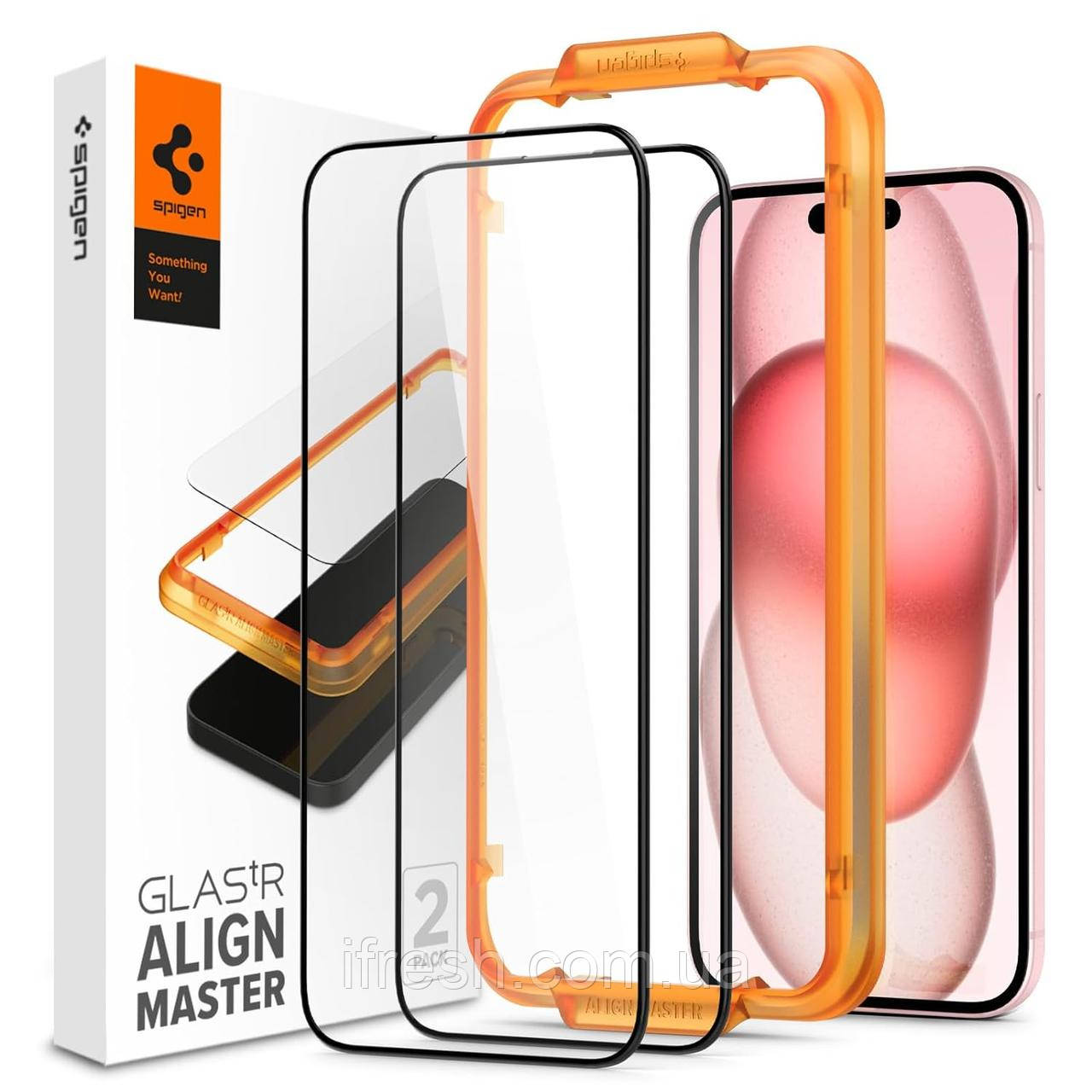Захисне скло Spigen для iPhone 15 Plus - ALIGNmaster (2 шт), Black (AGL06886)