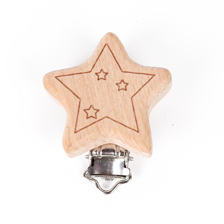 Фігурка дерев'яна з прищіпкою для пустушки 4*4 см Зірочка, фото 1