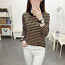 Лонгслів жіночий коричневий у смужку бавовняна футболка з довгим рукавом, фото 2