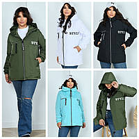 Жіноча осіння куртка з капюшоном спортивного стилю батал: 48-50, 52-54, 56-58. Кольори: білий, хакі, чорний, м'ятний.