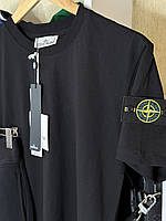 Черный костюм футболка+шорты Stone Island мужская Стоун Айленд с патчем