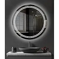 Круглое зеркало с подсветкой для ванной Корнелио 900, Датчик взмаха руки, Смарт-блок (дисплей, часы, датчик температуры, две сенсорные кнопки, подогрев)