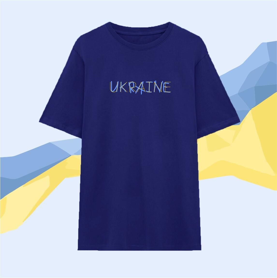 Футболка Ukraine подвійний напис - Темно синій - XS