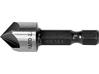 Зенкер конический по металлу YATO HSS, 12.4 мм, l = 40 мм, 5 кромок, HEX 1/4"