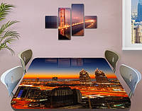 Виниловая наклейка на стол Рассвет над ночным городом самоклеющаяся пленка с ламинацией, оранжевый 60 х 100 см