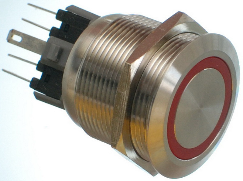 Кнопка антивандальная d28mm різьблення 25mm h34mm 6 контактів індикація