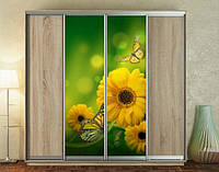 Наклейка для шкафа-купе 220 х 60 см на 2 двери бабочки на цветке (БП_а_fl10634)