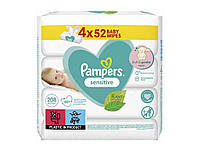 Вологі серветки PAMPERS дитячі Sensitive 4x52шт