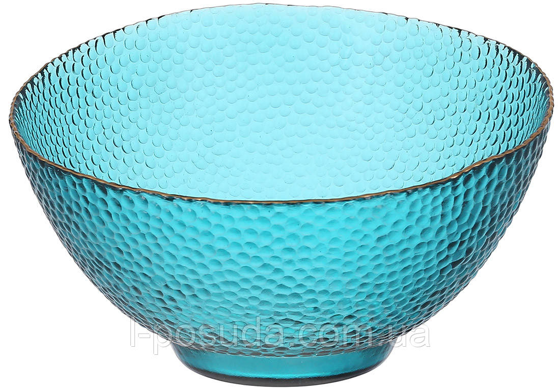 Салатник скляний із золотим обідком бірюзового кольору 17*11.5см, фото 1