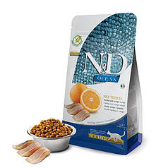 Беззерновий корм для стерилізованих котів Farmina N&D Ocean Herring & Orange Neutered з оселедцем і апельсином