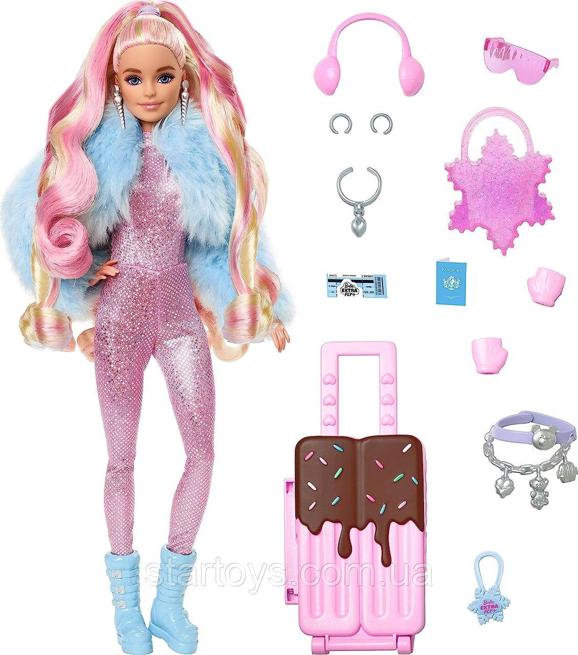 Барбі Екстра Флай Зимовий стиль Play Video Barbie Extra Fly Doll with Snow-Themed Travel HPB16