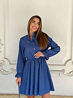 Женское платье вельвет с длинным рукавом джинс S-M, L-XL| Вельветовое женское платье