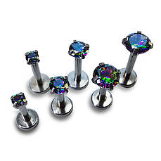 Лабрет з зелено-фіолетовим каменем