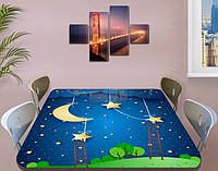 Детская виниловая наклейка на стол Кукольный домик Звезды Луна, самоклеющаяся двойная пленка синий 60 х 100 см