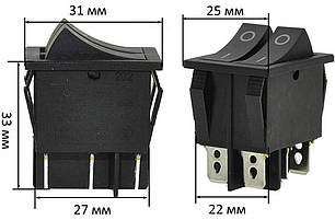 Тумблер подвійний 2 положення 6 контактів 25*31 mm 16A, фото 3