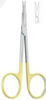 Ножницы глазные конъюнктивальные, прямые, Гольдмана-Фокса,ТВС вставка,ручки желтого цвета, 110 мм.