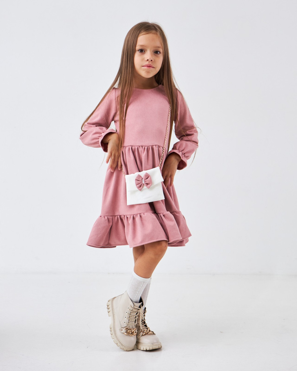 Дитяче плаття із замшу з  сумочкою рожеве
