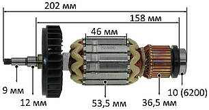 Якір болгарка Makita 9020 оригінал 517793-7 / 516948-1 /510125-7 (202*53,5 посадка 9мм), фото 3