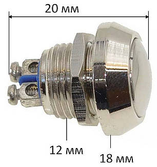 Кнопка антивандальная d18mm різьблення 12mm h17mm 2 контакти під гвинт, фото 3