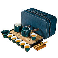 Набор для чайной церемонии Kungfu в кейсе с чабанью на 6 персон, изумрудный цвет