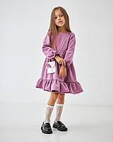 Нарядное детское платье с сумочкой замшевое сиреневого (98 размер) цвета